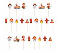 24 Pcs Fire Truck Cupcake Toppers Fire Department Engine Rescue Cake Topper Fire Theme Cake Decoration for Kids Birthday Baby Shower