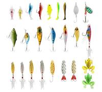 24 Pcs Fishing Lures Set, Realistic Shrimp and Frog Shape, Metal Sequins Spinner Baits, Reflective Body, Feather Accents, Zinc Alloy and Soft Rubber, for Bass Trout Salmon Fishing Gifts