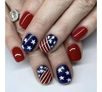 24 Pcs Flags Day Stick On Nails Short Square False Nails 4th Of July Press On Independence Day Artificial