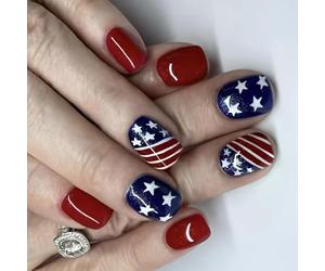 24 Pcs Flags Day Stick on Nails Short Square False Nails 4th of July Press on Independence Day Artificial