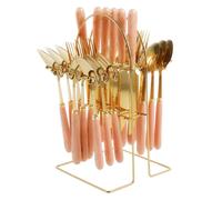 24 Pcs Flatware Set with Hanging Holder, Hanging Stainless Steel Cutlery Set Service for 6 People, Spoon Knife and Fork Sets, Mirror Polished Design Silverware Set for Home Kitchen Restaurant (Pink)
