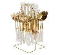 24 Pcs Flatware Set with Hanging Holder, Hanging Stainless Steel Cutlery Set Service for 6 People, Spoon Knife and Fork Sets, Mirror Polished Design Silverware Set for Home Kitchen Restaurant (White)