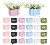 24 Pcs Flower Gift Boxes, Rectangular Floral Bouquet Storage Bags with Metal Chains, Diamond Grid Texture Portable Handbag Boxes for Valentines Day, Mothers Day, Weddings, 6 Colors