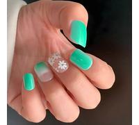 24 Pcs Flowers False Nails Gradients Artificial Acrylic Simple Stick On Short Square Press On