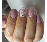 24 Pcs Flowers False Nails Simple Artificial Glittering Full Covers Stick On Short Square Press On