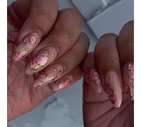 24 Pcs Flowers Press On Nails Almond Shape False Nails Simple Acrylic Nails Glossy Full Covers Stick On Nails