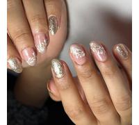 24 Pcs Flowers Stick On Nails Fashion Artificial Nails Short Oval False Nails Glittering Press On Nails For Woman Girls