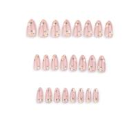 24 Pcs Flowers Stick On Nails Sweet Artificial Almond Shape False Glossy Press On For Woman And Girls