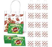 24 Pcs Football Clear PVC Gift Bags and Greeting Cards Set Transparent Football Theme Goodie Treat Bags with Handles Sport Theme Party Favors for Boys Birthday Holiday Sports Team Baby Shower Supplies