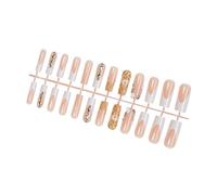 24 PCS French Chip Press Nails Long Co Fake Nails Rhinestone Flower Nails