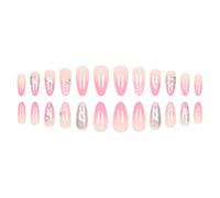 24 Pcs French Tip Almond Shape False 3D Bowknot Acrylic Simple Full Covers Stick on