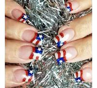 24 Pcs French Tip Artificial Nails 4th Of July Stick On Nails Full Covers False Independence Day Press On