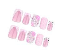 24 Pcs French Tip False Nails 3D Water Ripples Acrylic Glossy Press on Leopards Print Stick on