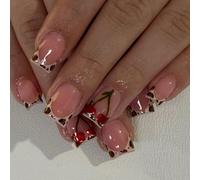 24 PCS French Tip Full Coverage Fake Nail Nail Fruit Press Leopard Claws Print Stick