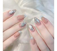 24 Pcs French Tip Press On Nails Blue Butterfly False Nails Gradients Acrylic Nails Elegant Full Covers Stick On Nails