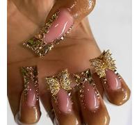 24 Pcs French Tip Press On Nails Duck Shaped False Nails Butterfly Acrylic Simple Full Covers Stick On