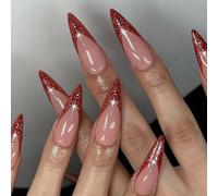24 Pcs French Tip Press On Nails Long Stilettos Full Covers False Nails Glittering Star Stick On Nails Artificial Nails