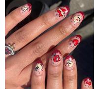 24 Pcs French Tip Press On Nails Short Almond Acrylic Heart Full Covers Stick On Valentines Day False