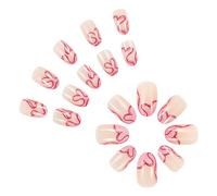 24 Pcs French Tip Press On Nails Short Almond Acrylic Heart Stick On With Lines Valentines Day False