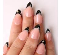 24 Pcs French Tip Press On Nails Short Almond Acrylic Star Full Covers Stick On False With Rhinestones