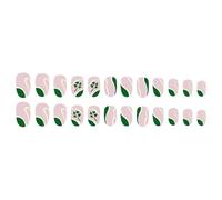 24 Pcs French Tip Press On Nails Short Almond Stick On Nails Glittering Artificial Festival False