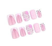 24 Pcs French Tip Stick On Nails Glossy False Leopards Print Press On Water Ripples Artificial