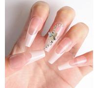 24 Pcs French Tip Stick On Nails Stylish False Ballerinas Press On Butterfly Artificial Acrylic