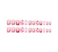 24 Pcs French Tip Stick On Nails Valentines Day False Nails Heart Artificial Nails Press On Nails With Strawberry Bows