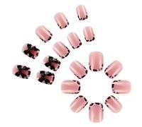 24 Pcs French Tip Stick On Nails Valentines Day Press On Nails Leopards Print False Nails 3D Bows Artificial Nails
