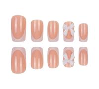 24 PCs French Tips False Nails, Square Press on Nails with 3D Bows, Pink Fake Nails French Tip for Women Girls Acrylic Full Cover Nails, Nail glue include, Manicure Stick