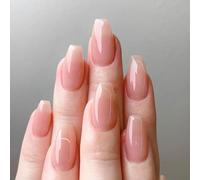 24 Pcs French Tips Press on Nails, Ballet Medium Length False Nails, Nude Gradient Coffin Fake Nails Set, Acrylic Full Cover Stick on Nail for Women and Girls Daily Wedding Wear