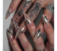 24 Pcs Full Covers Stick On Nails Irregular Flame Press On Reusable Artificial Mediums Almond False