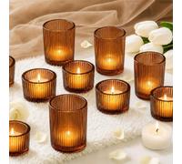 24 PCS Glass Tea Light Candle Holders 2 Size Bulk Amber Tealight Holder | Ribbed Taller and Thicker Heat-resistant and Windproof for Table Centrepieces Home Decor Wedding Christmas Birthday Party