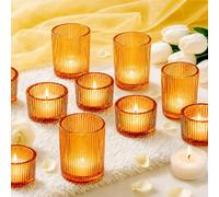 24 PCS Glass Tea Light Candle Holders 2 Size Bulk Gold Tea Light Holders | Ribbed Taller and Thicker Heat-resistant and Windproof for Table Centrepieces Home Decor Wedding Christmas Birthday Party