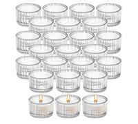 24 PCS Glass Tea Light Candle Holders, 2" x 1.4" Mini Ribbed Tealight Holder, Clear Tealight Holders for Wedding, Birthday, Festival, Table Centerpiece