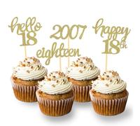 24 Pcs Glitter 18th Birthday Cupcake Toppers for Celebrating 18th Birthday Party Decorations for Eighteen Years Old Birthday Party Supplies (Gold)