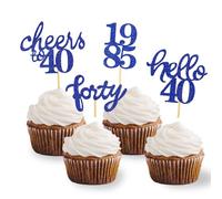 24 Pcs Glitter 40th Birthday Cupcake Toppers for Celebrating Forty Years Old Birthday Party Decorations for 40th Anniversary Party Supplies (Blue)
