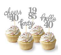 24 Pcs Glitter 40th Birthday Cupcake Toppers for Celebrating Forty Years Old Birthday Party Decorations for 40th Anniversary Party Supplies (Silver2)