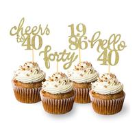 24 Pcs Glitter 40th Birthday Cupcake Toppers, Since 1986 Cupcake Picks for Celebrating Forty Years Old Birthday Decorations for 40th Anniversary Party Supplies (Gold-1986)