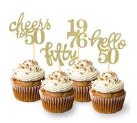 24 Pcs Glitter 50th Birthday Cupcake Toppers, Since 1976 Cupcake Picks for Celebrating Fifty Years Old Birthday Decorations for 50th Anniversary Party Supplies (Gold-1976)