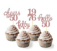 24 Pcs Glitter 50th Birthday Cupcake Toppers, Since 1976 Cupcake Picks for Celebrating Fifty Years Old Birthday Decorations for 50th Anniversary Party Supplies (Rose Gold-1976)