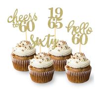 24 Pcs Glitter 60th Birthday Cupcake Toppers for Celebrating Sixty Years Old Birthday Party Decorations (Gold)