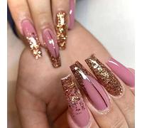 24 Pcs Glitter Stiletto False Nails Short with Star,Black French,Geometric Fake Nails Short,Almond for Women,Nails Fake Nail for Nails Art pink & glitter1