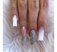 24 Pcs Glitter Stiletto False Nails Short with Star,Black French,Geometric Fake Nails Short,Almond for Women,Nails Fake Nail for Nails Art diamonds& coffin2