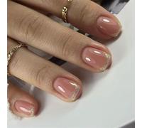 24 Pcs Glittering Artificial Nails French Tip Press On Short Square Stick On Glossy Acrylic False