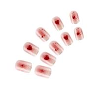 24 Pcs Glittering Artificial Nails Short False Nails Heart Full Covers Stick On Nails Valentine's Day Press On Nails