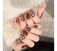 24 Pcs Glittering Full Covers False Nails Elegant Stick On Nails Cats Eye Press On Nails Leopards Print Artificial Nails