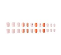 24 Pcs Glittering Full Covers Stick On Nails Short Oval False Flowers Press On Stripes Artificial