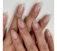 24 Pcs Glittering Full Covers Stick On Nails Short Round False Nails Sweet Flowers Press On Simple Artificial