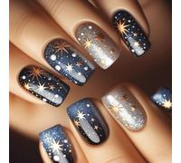24 Pcs Glittering Full Covers Stick On Nails Short Square False Astral Press On Colorful Artificial